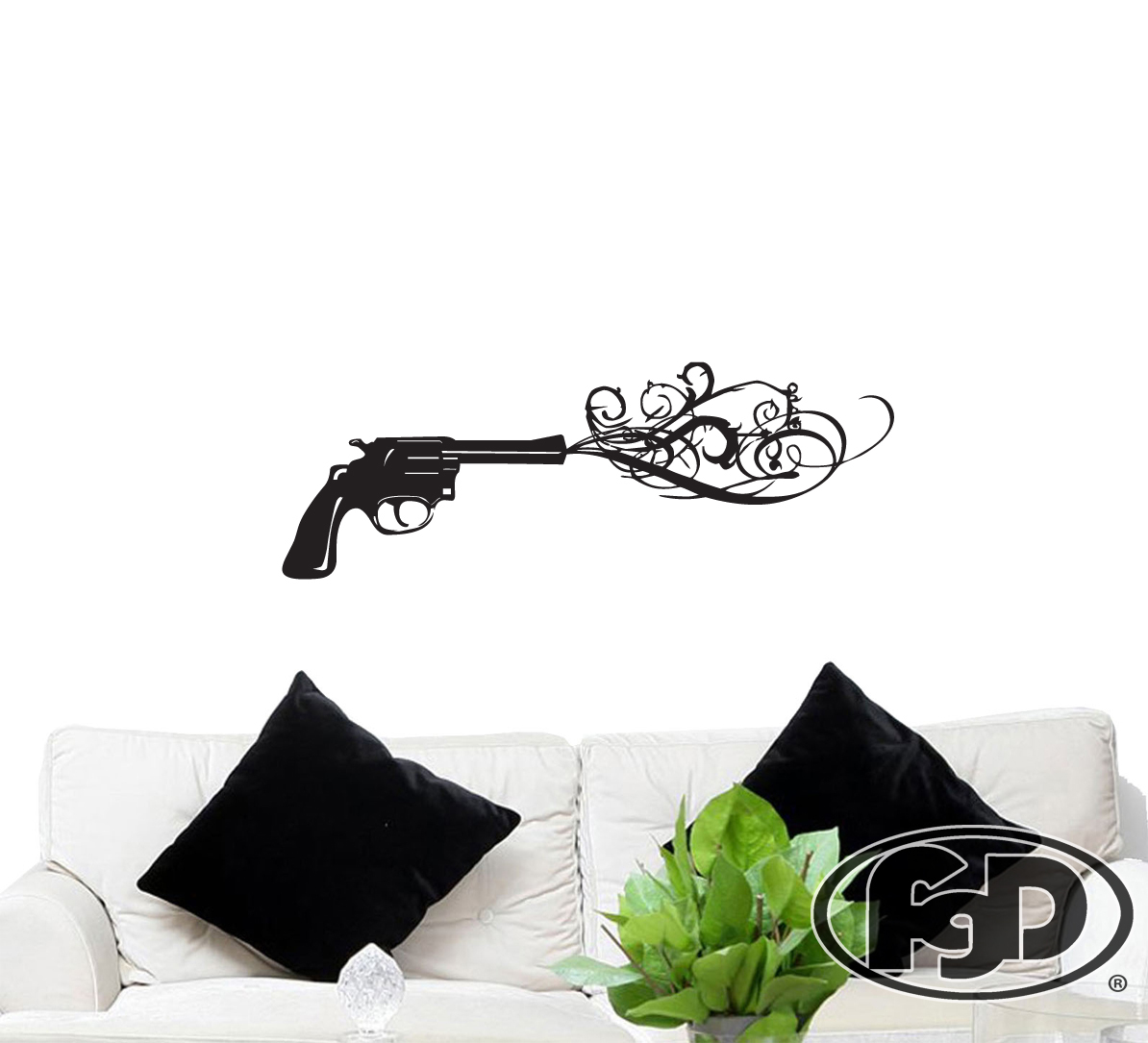 FGD Revolver Gun Silhouette Vinyl Wall Decal 14″ x 40″