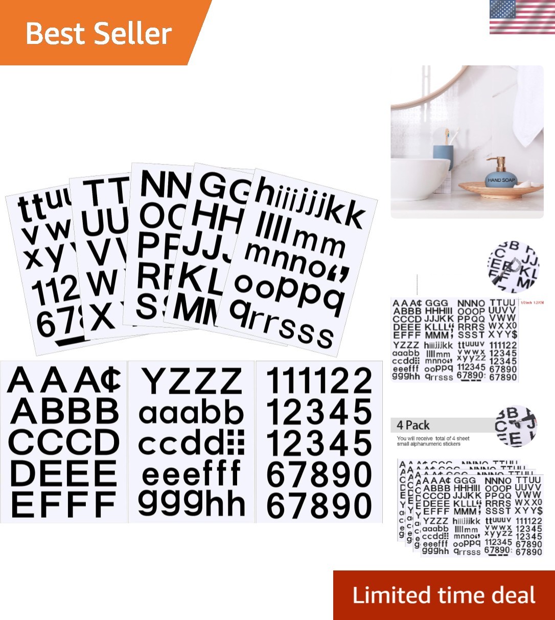 Durable 8-Sheet Black Vinyl Letter Stickers: UV and Weatherproof for Lasting Use