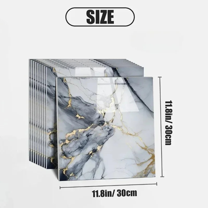 10PCS 3D Marble Effect Tile Stickers Waterproof Self Adhesive Panels for Bathroo