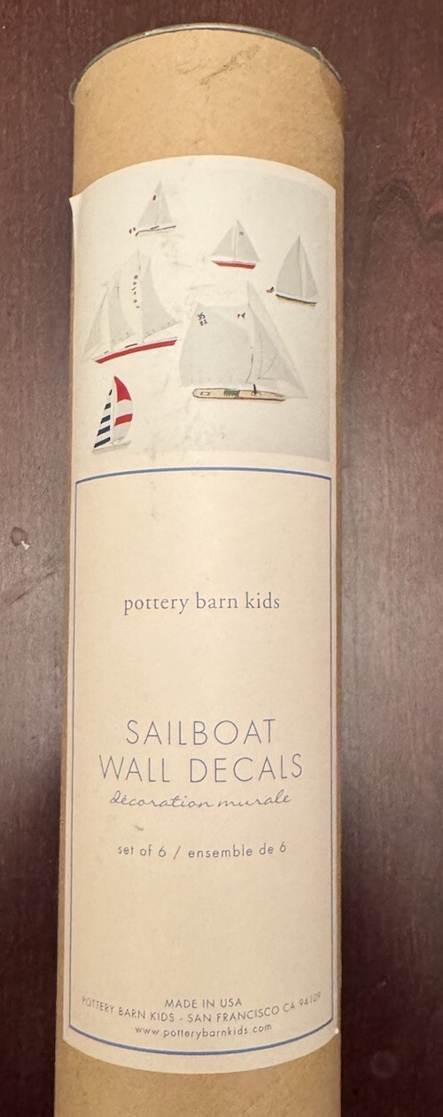 New Pottery Barn Kids Set of 6 SAILBOAT Wall Decals – New In Sealed Tube – RARE