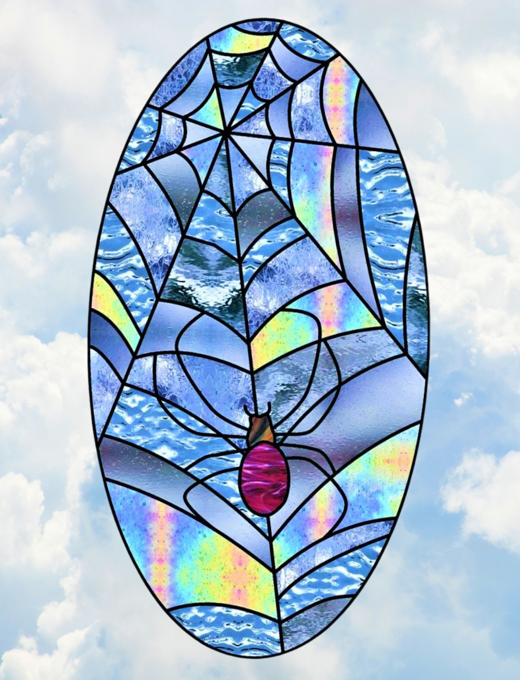 Spider Web Iridescent Faux Stained-Glass WINDOW CLING Size 10.6″ Oval Vinyl