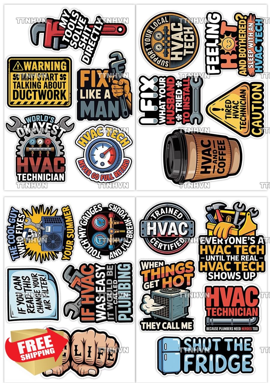 TTNHVN 32 Pcs HVAC Stickers Waterproof Vinyl Decals