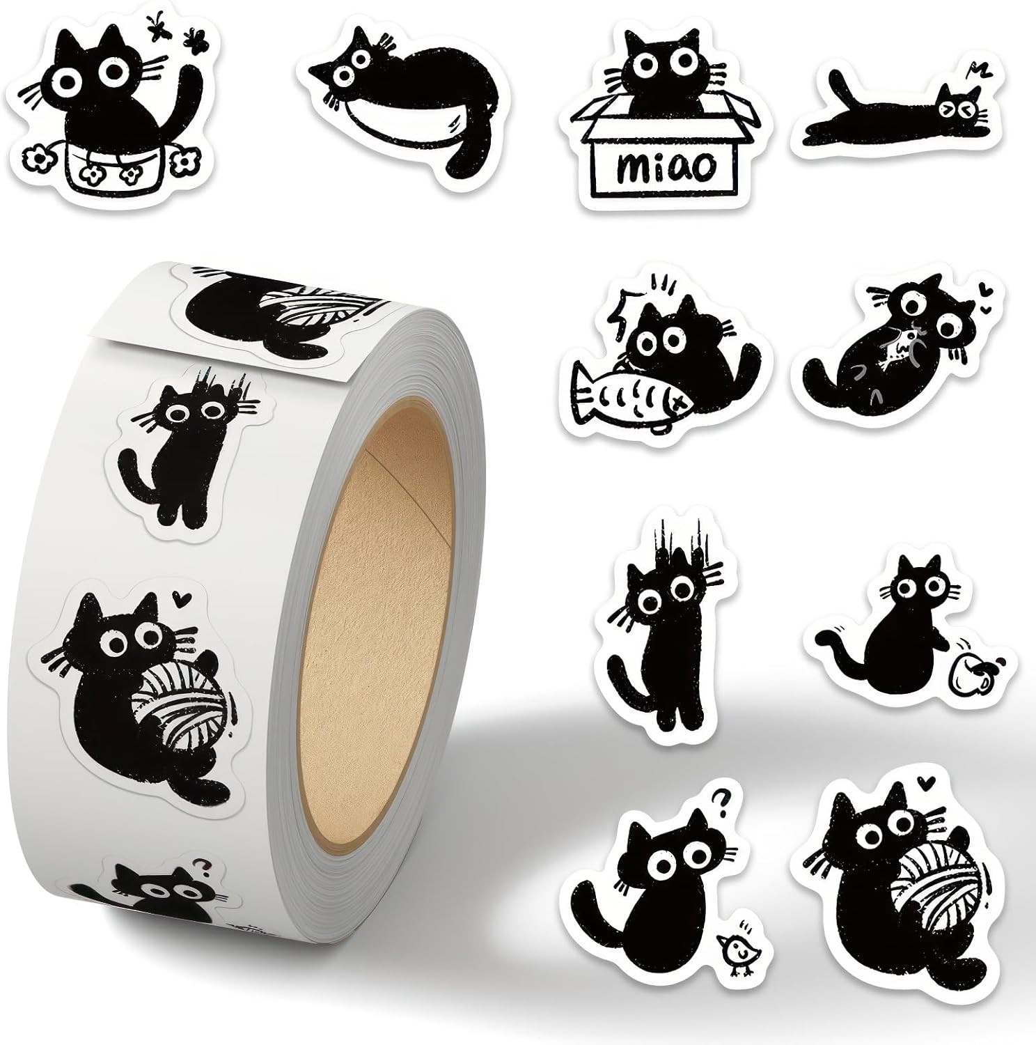 500 Pcs Cute Black Cat Sticker for Teen – Sticker Graphic – Cartoon Stickers for