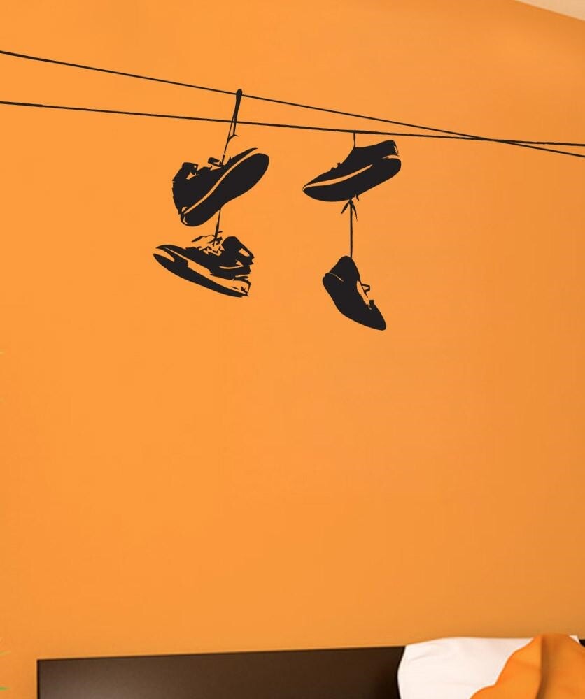 Vinyl Wall Decal Sticker Brooklyn Shoes On Wire #1529