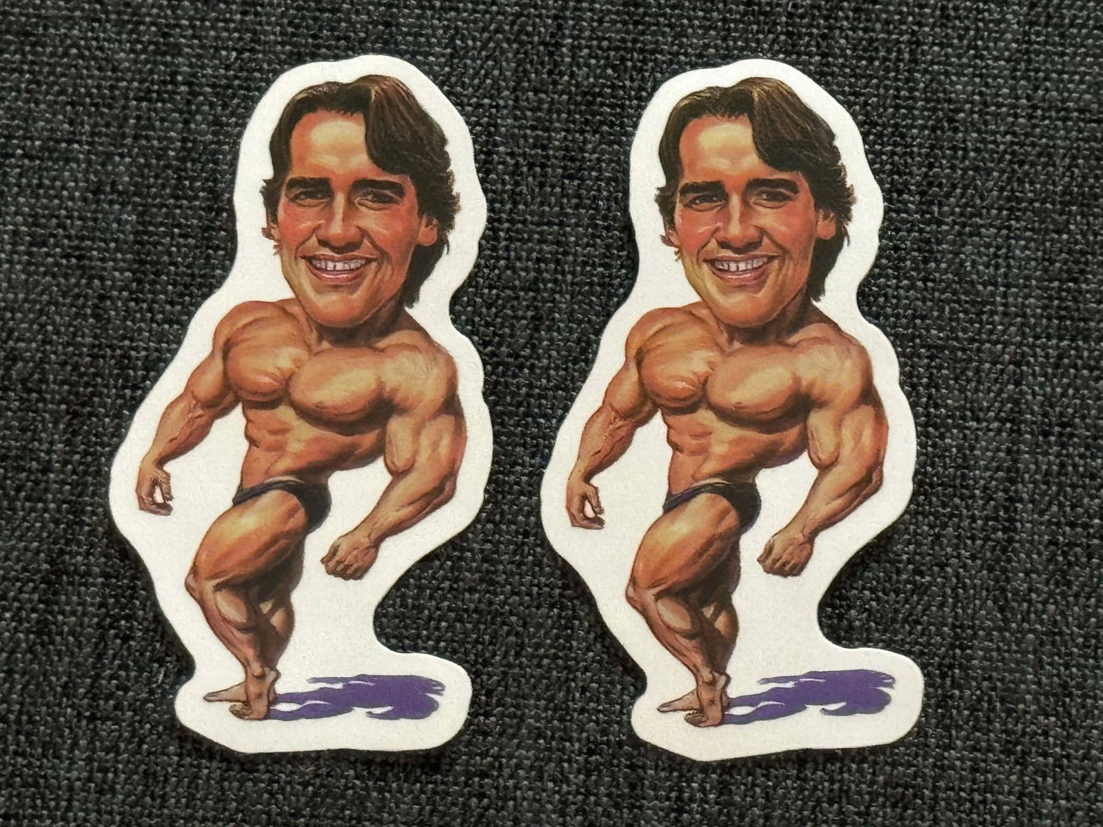 Lot of 2 ARNOLD SCHWARZENEGGER 1 1/4″ x 2 1/4″ Pumping Iron STICKERS FAST! FREE!