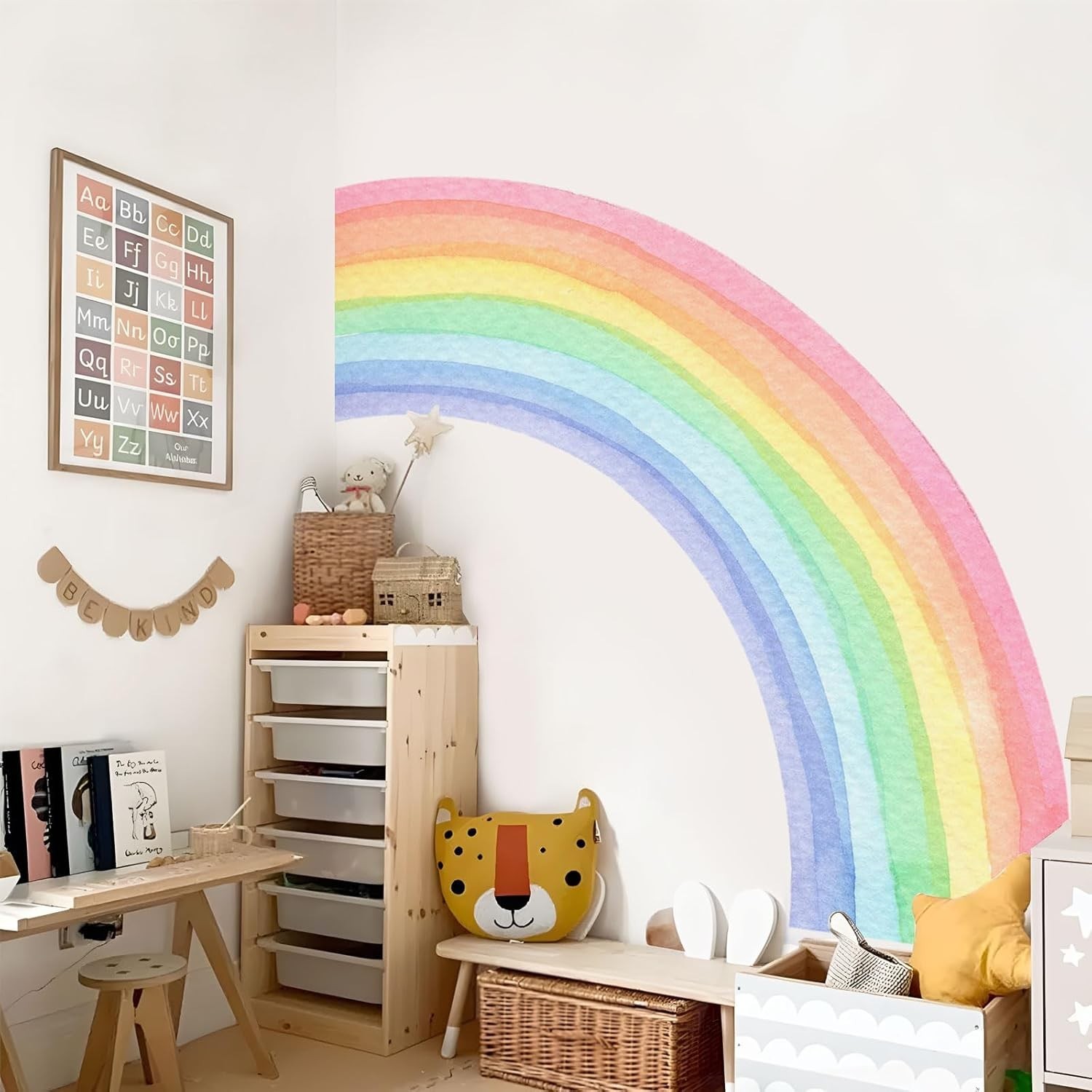 55″x63″ Large Rainbow Wall Stickers, Mural Watercolor Half Rainbow Wall Decal…