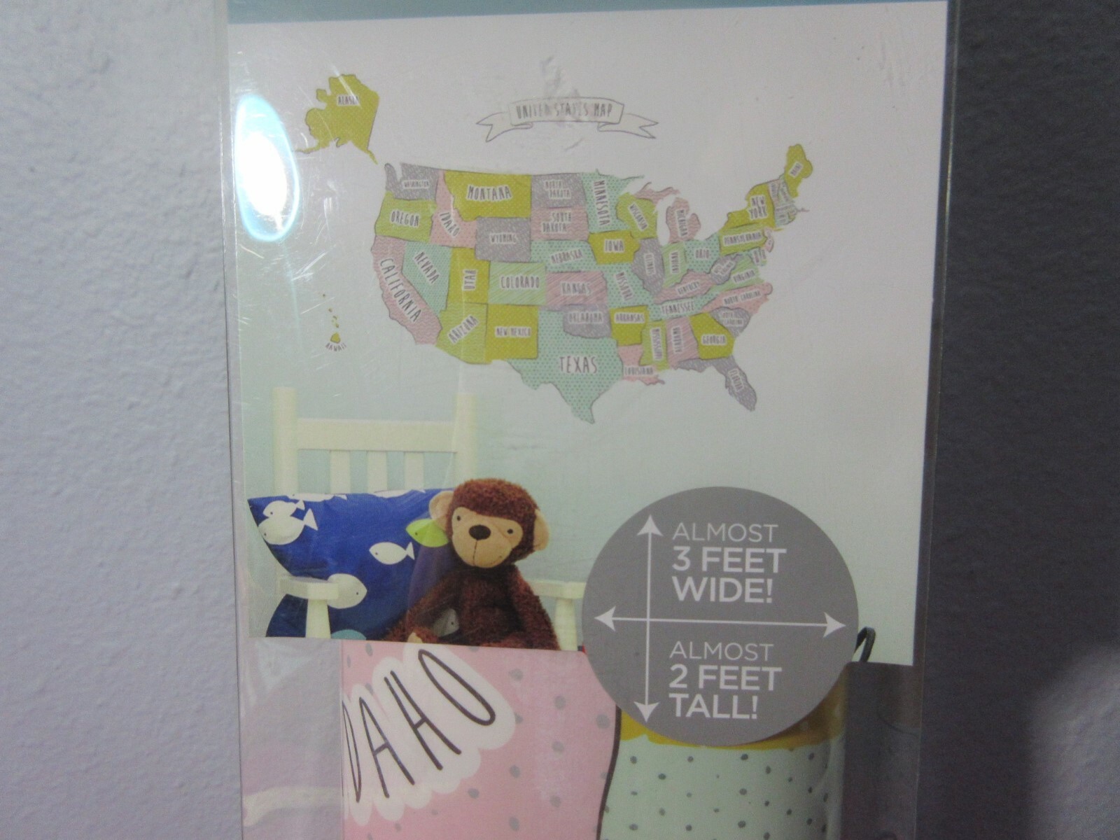 United States USA Map Wall Decor Self Adhesive 3′ Home School Office New