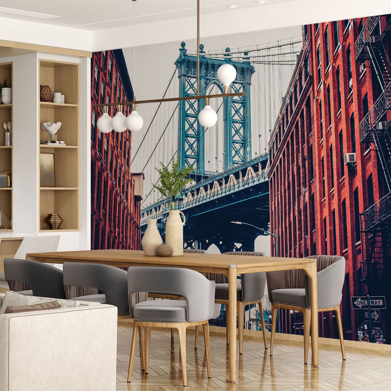 New York City Wall Mural Peel and Stick Wallpaper. Vintage Dumbo NYC. Brooklyn N