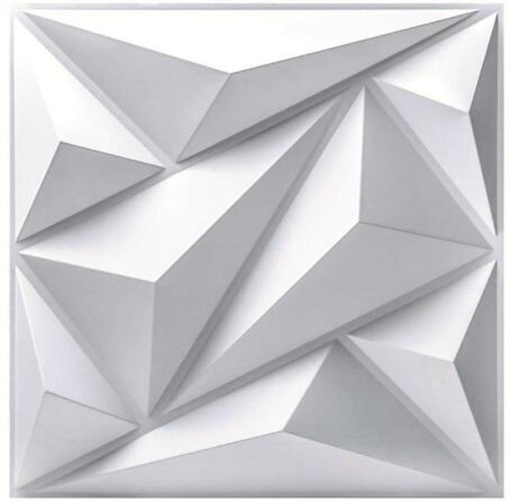 PVC Wall Panels 3D Diamond Design 12 Tiles White Decorative Plants Waterproof