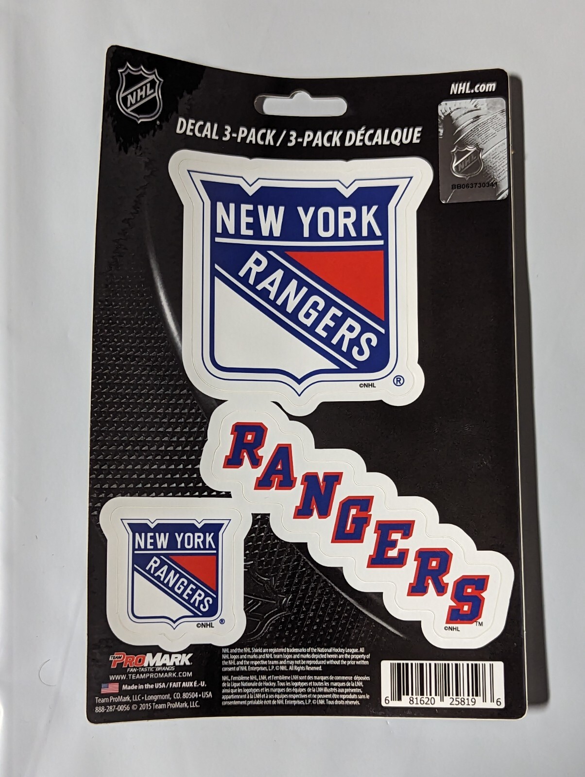 New York Rangers 3-Pack Die-cut Decals Stickers Sheet Measures 5″ x 7″ New!