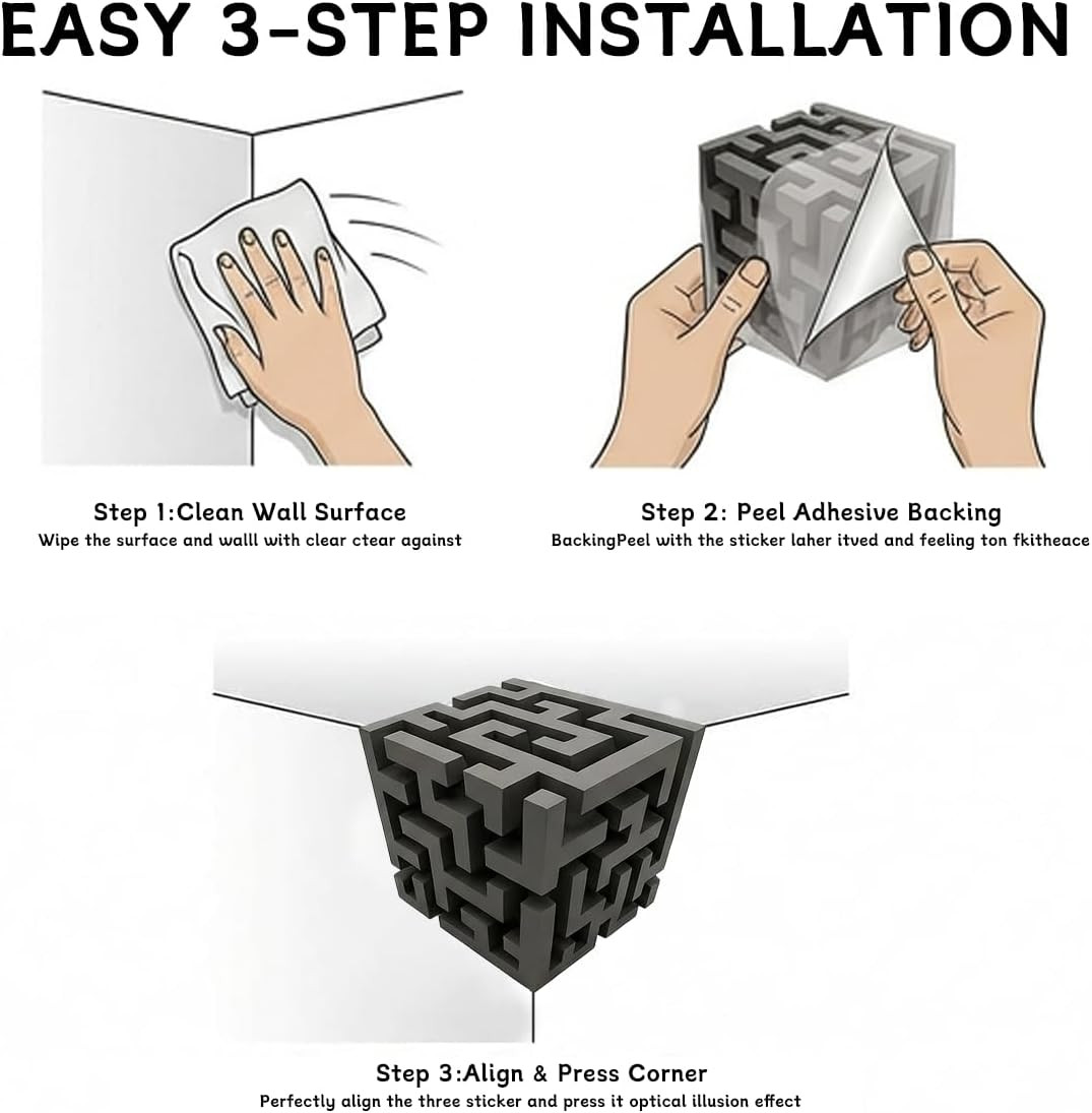 3D Optical Illusion Wall Stickers, 3D Corner Stickers, Modern 3D Visual Home Dec