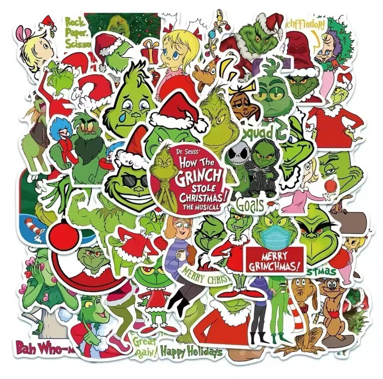 50 PACK – The Grinch Who Stole Christmas 1-2.5” Sticker Bulk Lot Max Cindy Lou