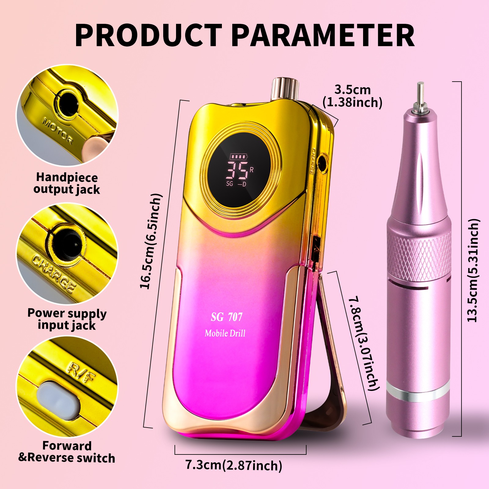 Portable Electric Nail Drill Cordless, 35000 RPM Electric Nail File With Holder,
