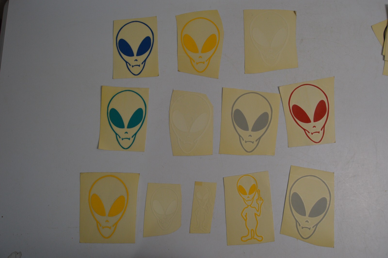 12 Vintage Alien Vinyl Decal Stickers Lot 1990’s Space Carnival Collectibles