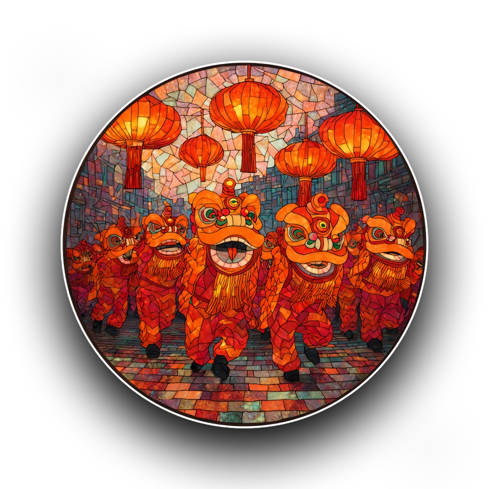 Chinese New Year Dragons China Stained Glass Style Opaque Vinyl Sticker Decal