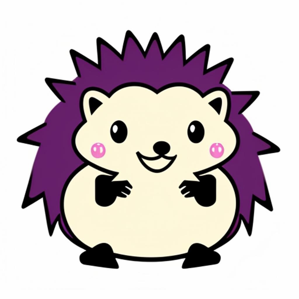 Hedgehog Sticker (2 inch) Cute Pet Animal Cartoon Spikey Quills Purple Smile