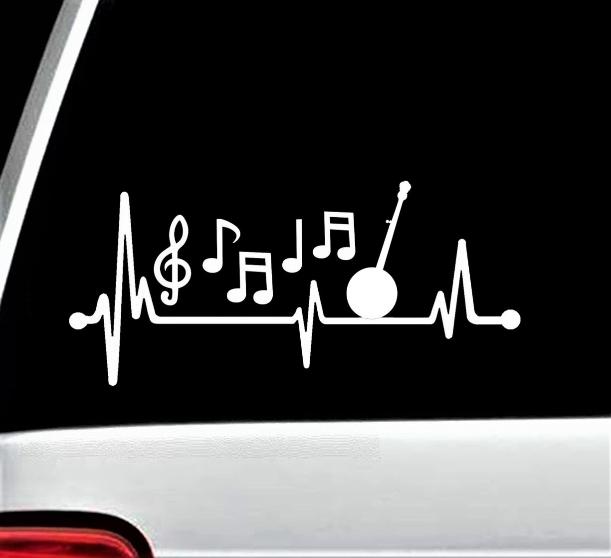 Banjo Music Notes Heartbeat Lifeline Decal Sticker for Car Window 8.0 Inch BG252