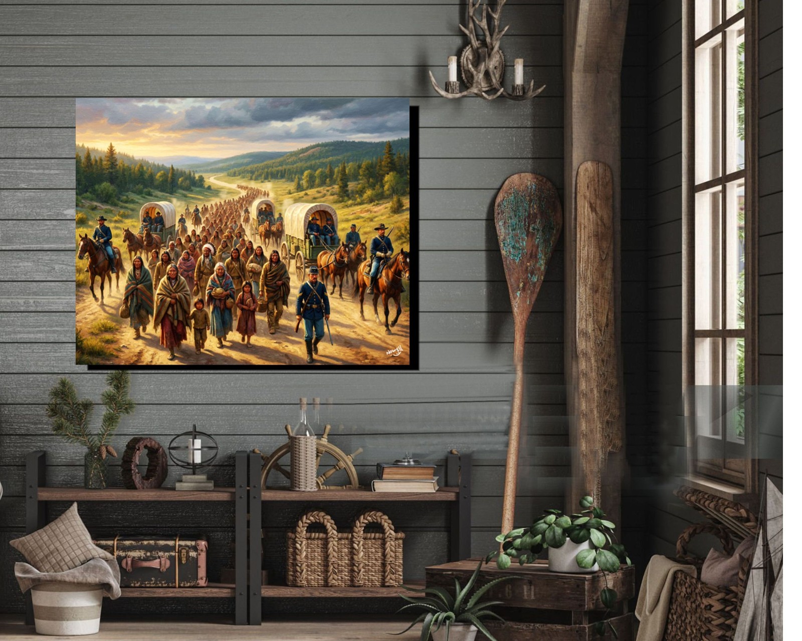 Trail Of Tears Native American Indian Art Historic Oil Painting Western Art #2
