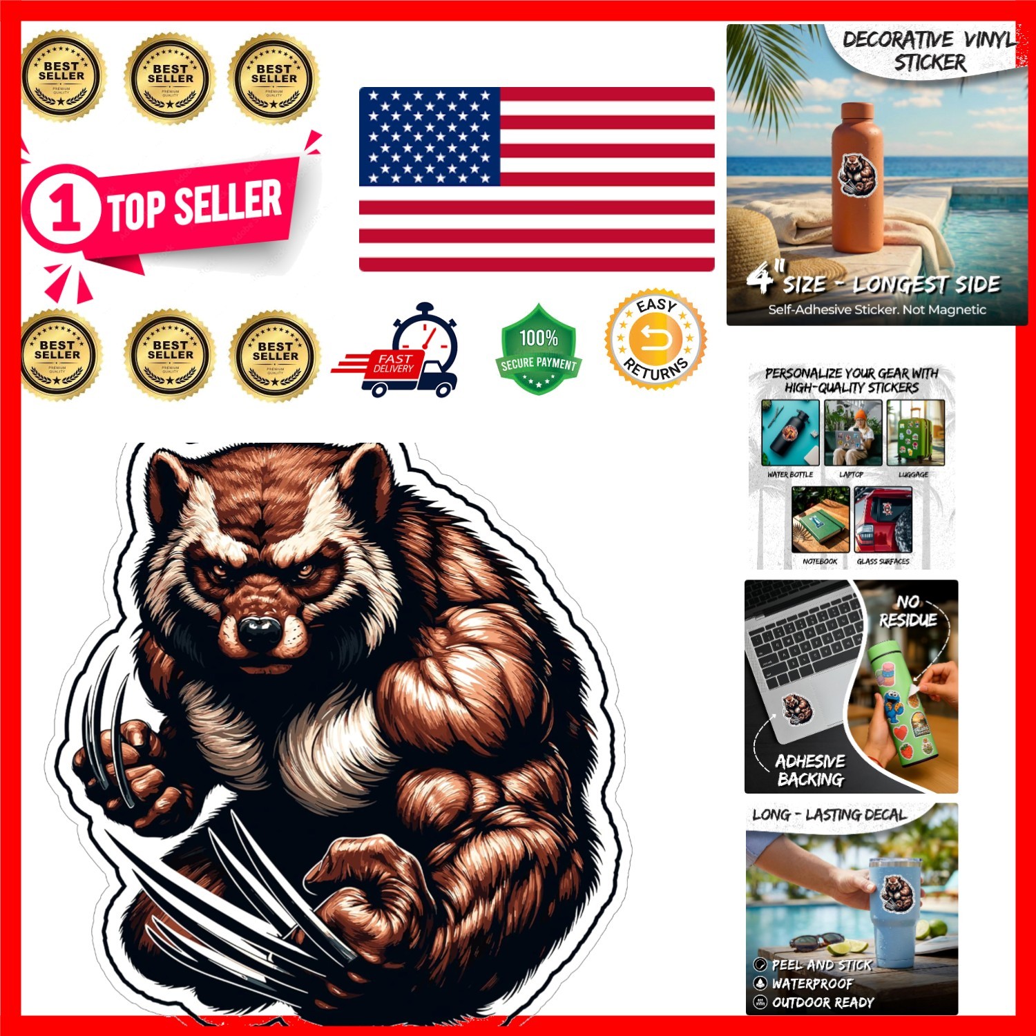 Compact 4-Inch Wolverine Lover Sticker – Colorful Vinyl Decal for Personal Touch