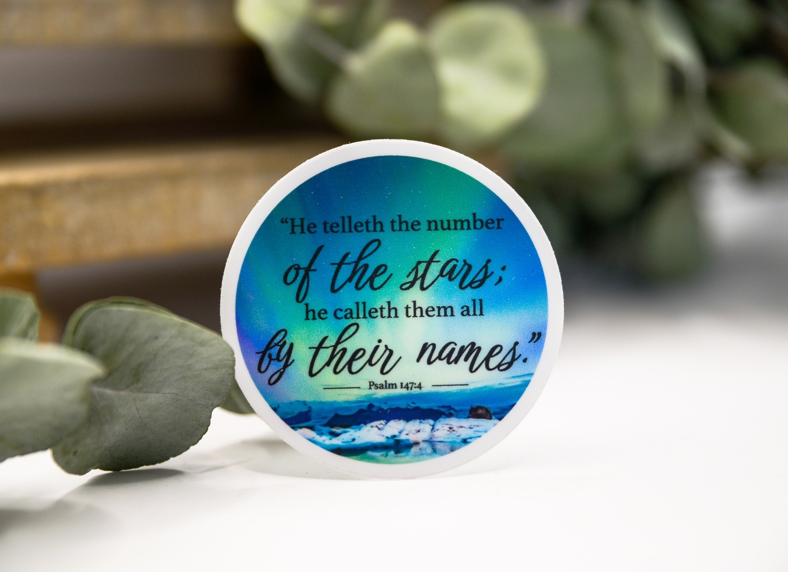 KJV Bible Verse 2.5″ Vinyl Waterproof Circle Sticker! Psalm 147:4 *MADE IN USA*