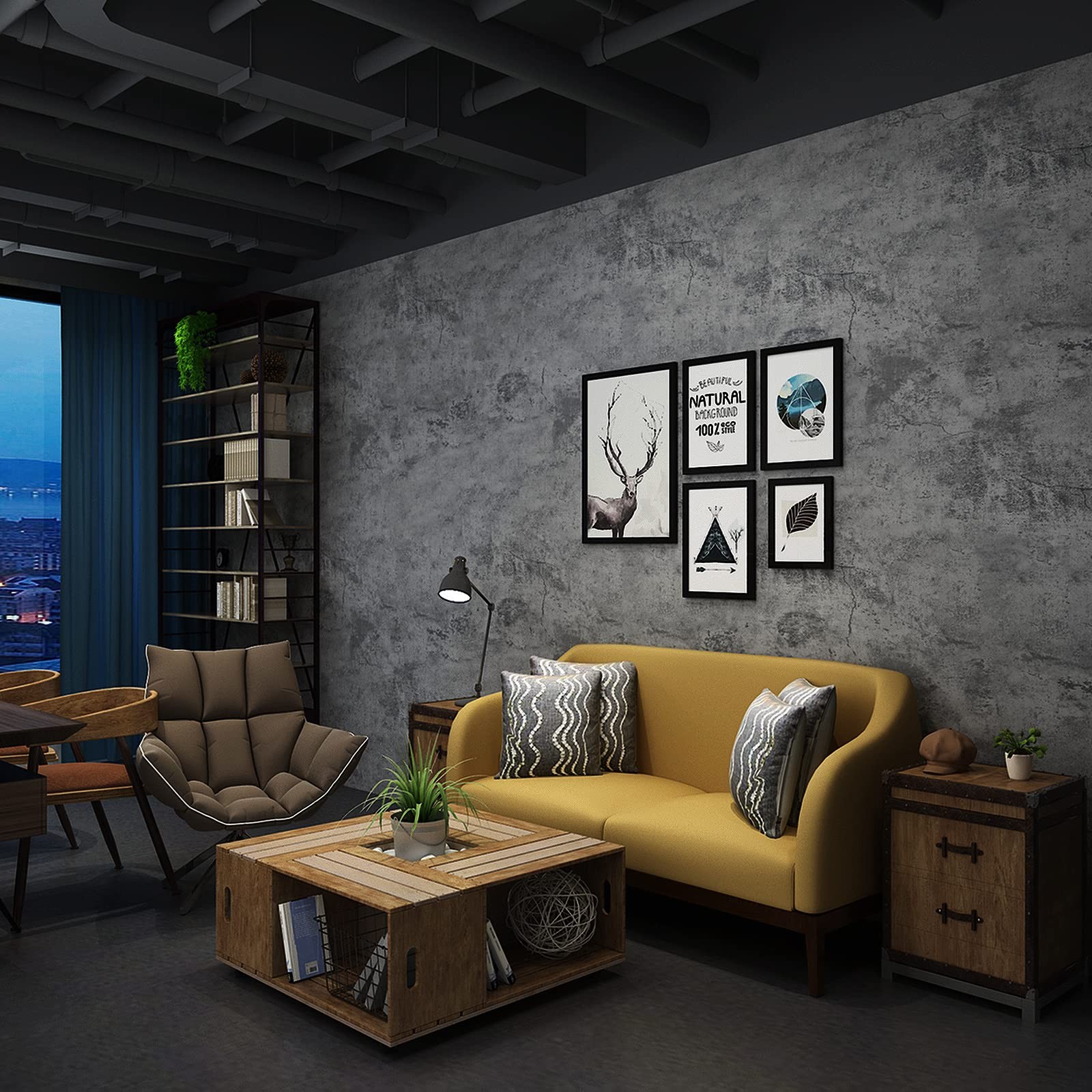 3yecao 31″×157″ Extra Thicker Light Blue Grey Black Concrete Wallpaper Peel a…