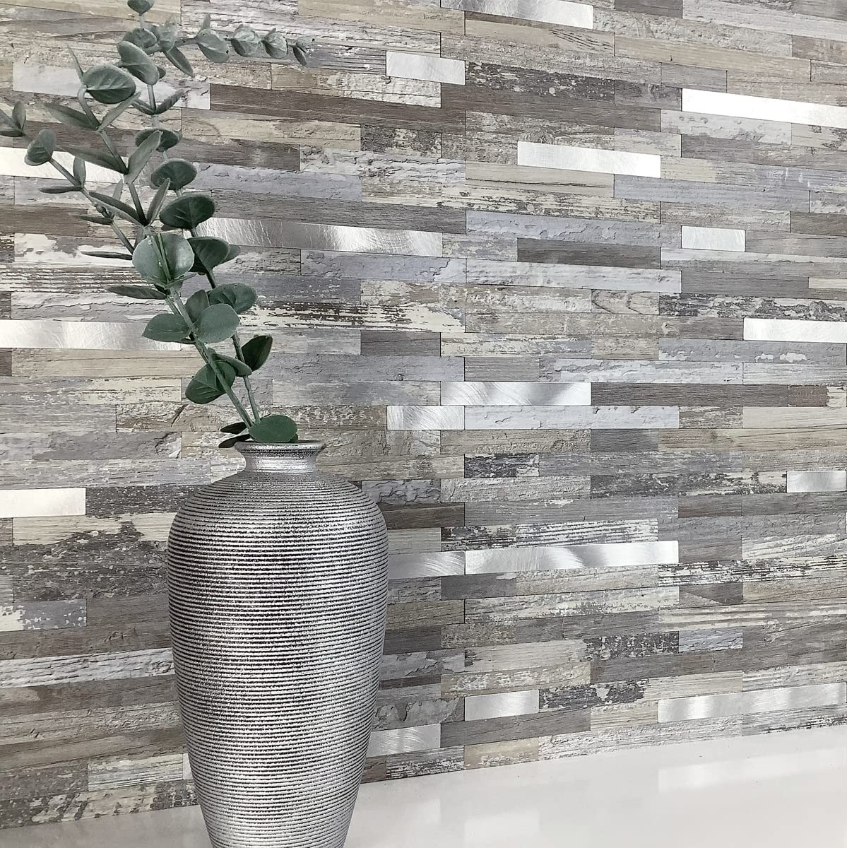 20 Sheets Peel and Stick Backsplash, Distressed Wood Look PVC Wall Tiles Stic…