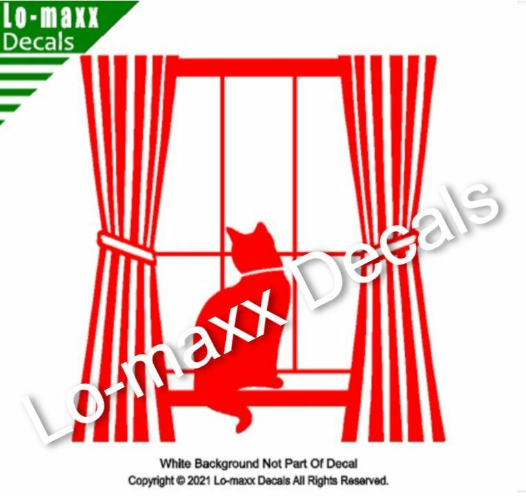Cat In Window With Curtains Unique Graphic Design Die Cut Vinyl Decal Art