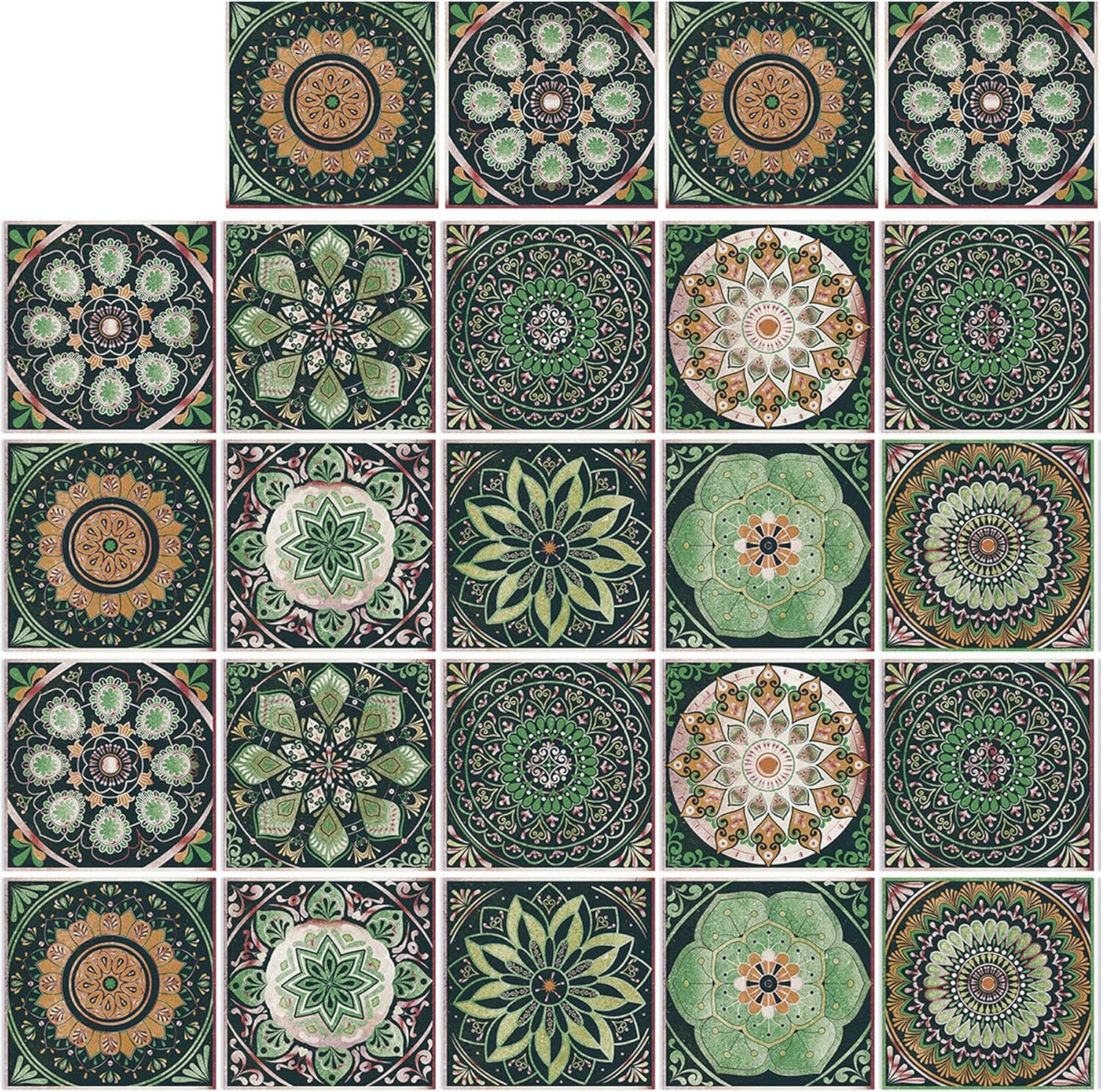 24Pcs Tile Stickers 3.93X3.93 Inch Mandala Style Tile Stickers Peel and Stick