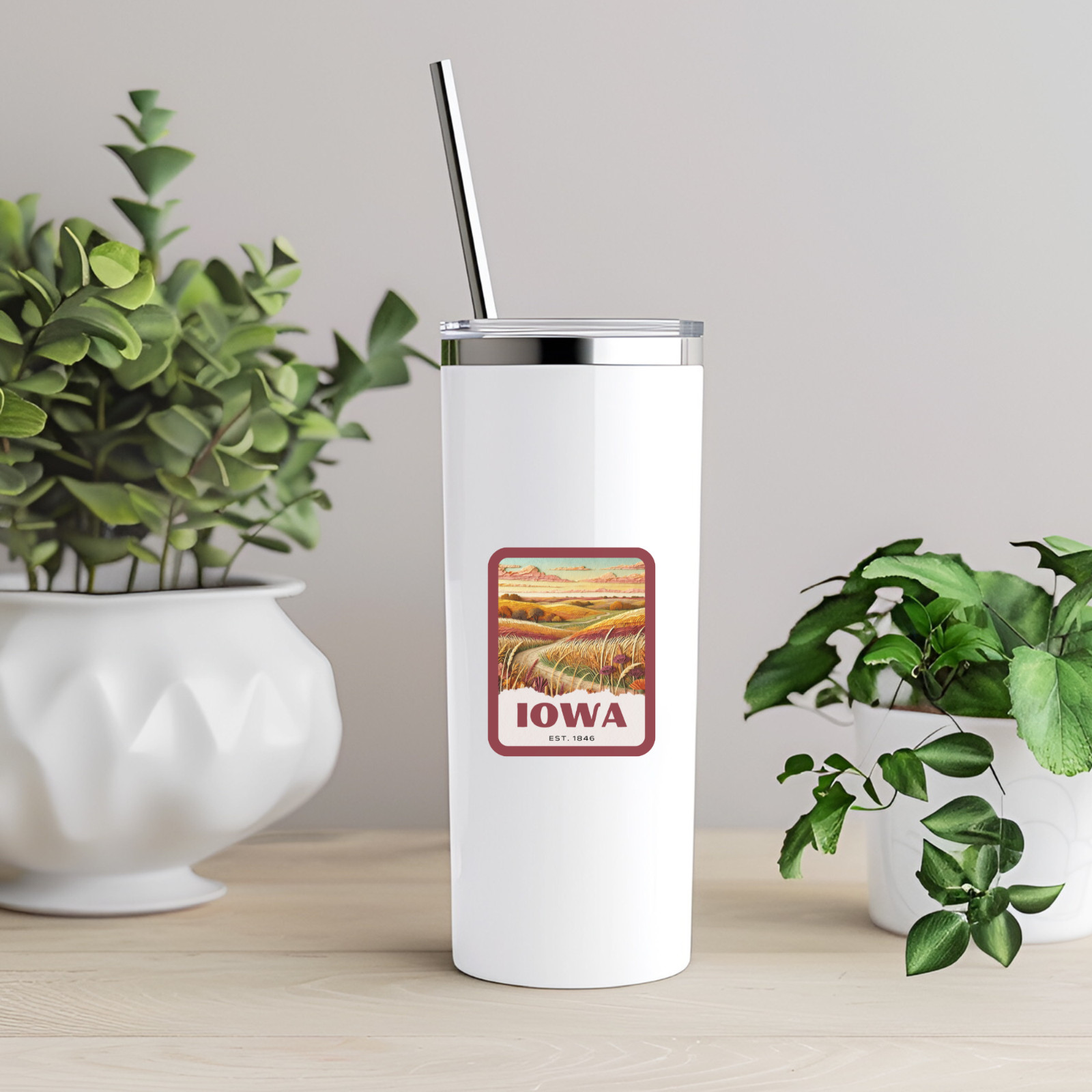 Iowa State Sticker, Paper Collage Look, Scenic Farmland Vinyl Decal