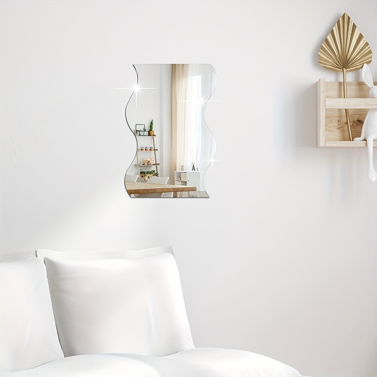 3Pcs/4Pcs Removable Wavy Mirror Wall Tiles Acrylic Bedroom Background Ornament