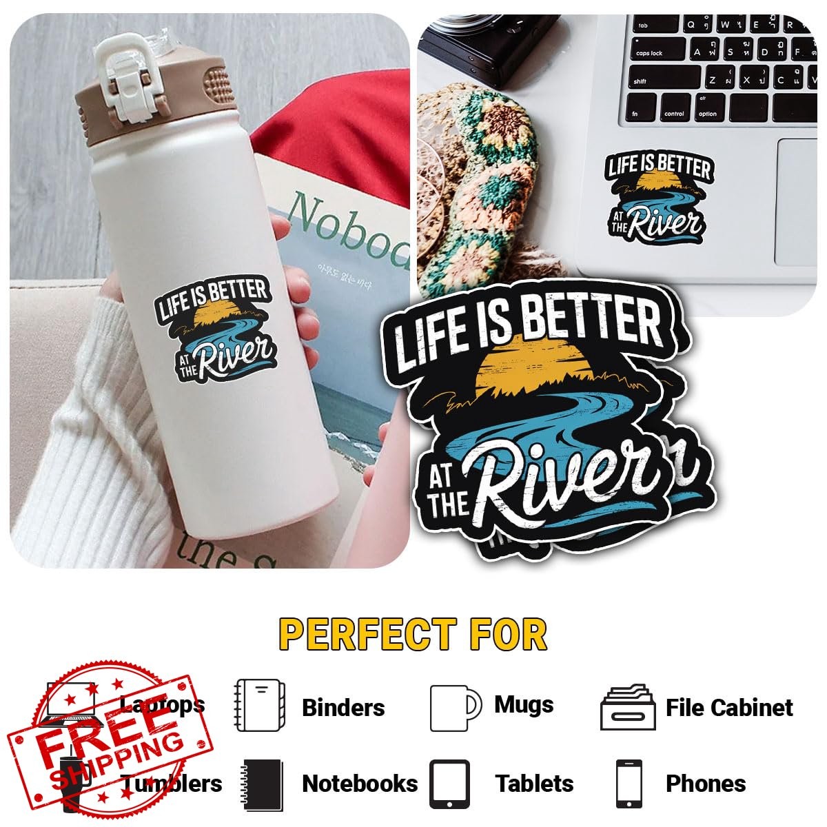 Life is Better at River Sticker 3 Pack Camping Fishing Decal
