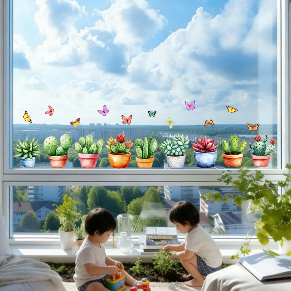 Home Decor Window Sticker PVC Material 11.81 x 35.43 in Succulent Theme