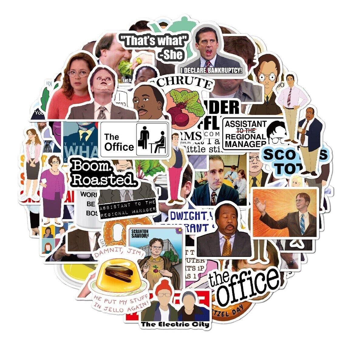 THE OFFICE Vinyl Stickers [F] FALSE Pretzel Day STAPLER JELLO Scott’s Totts +