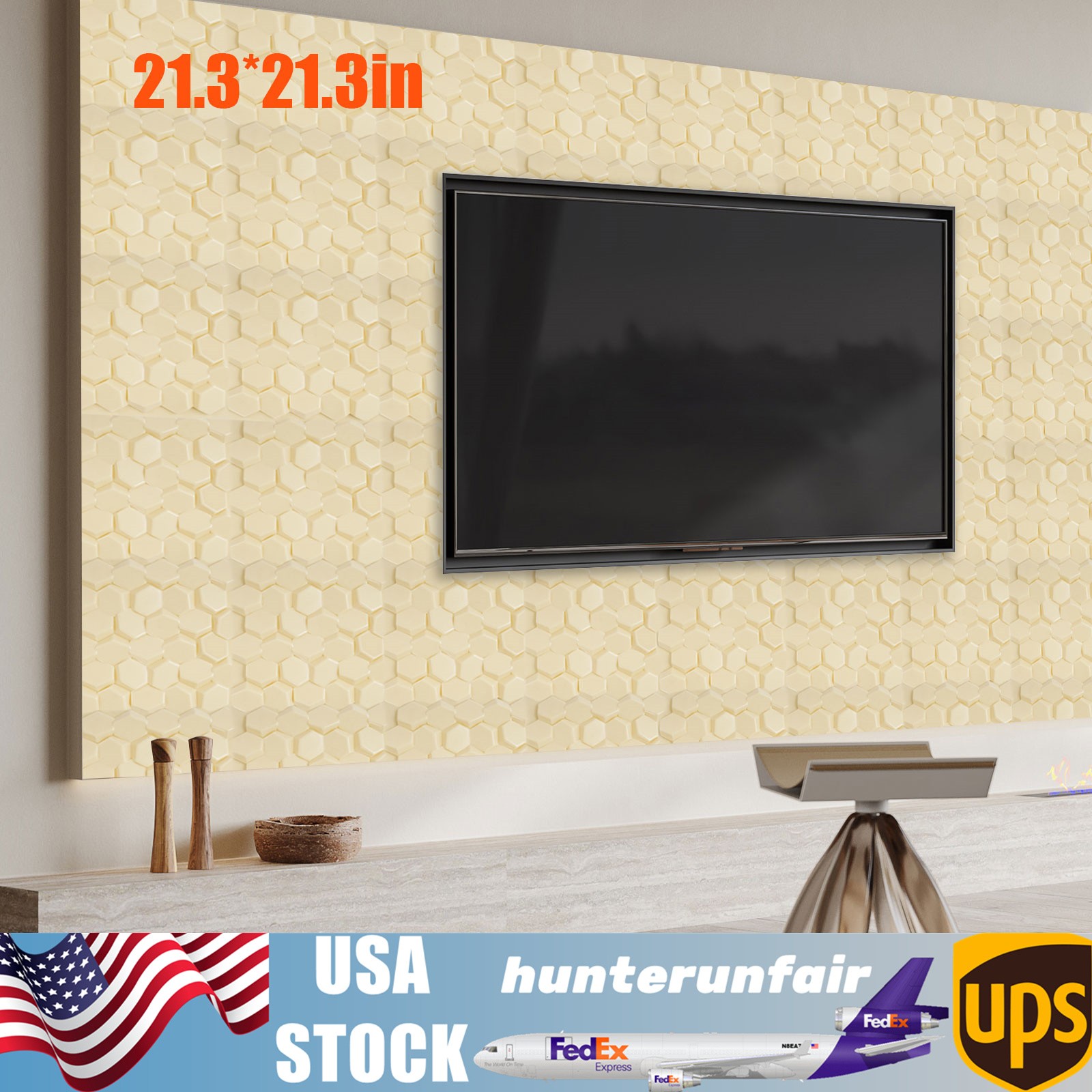 Beige 21.3″ x 21.3″ 3D Honeycomb Tile Brick Wall Sticker Waterproof Wall Panels