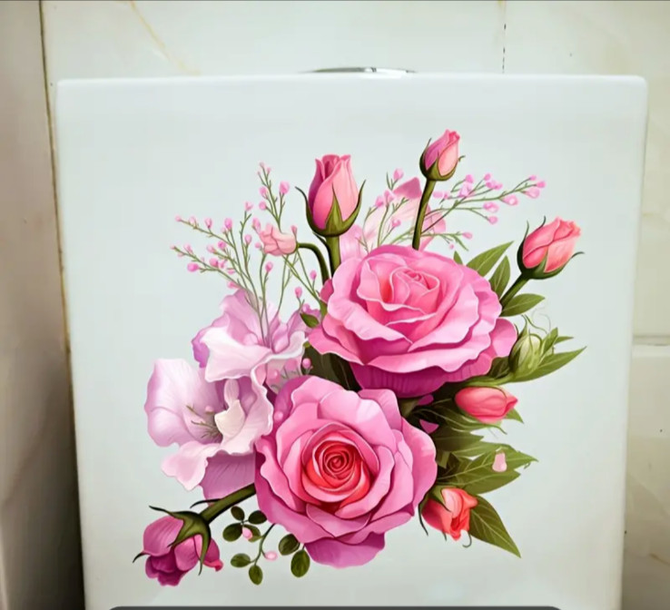 Toilet lid Sticker Decals Wall Sticker Size 12″x12″ inches Pink Roses