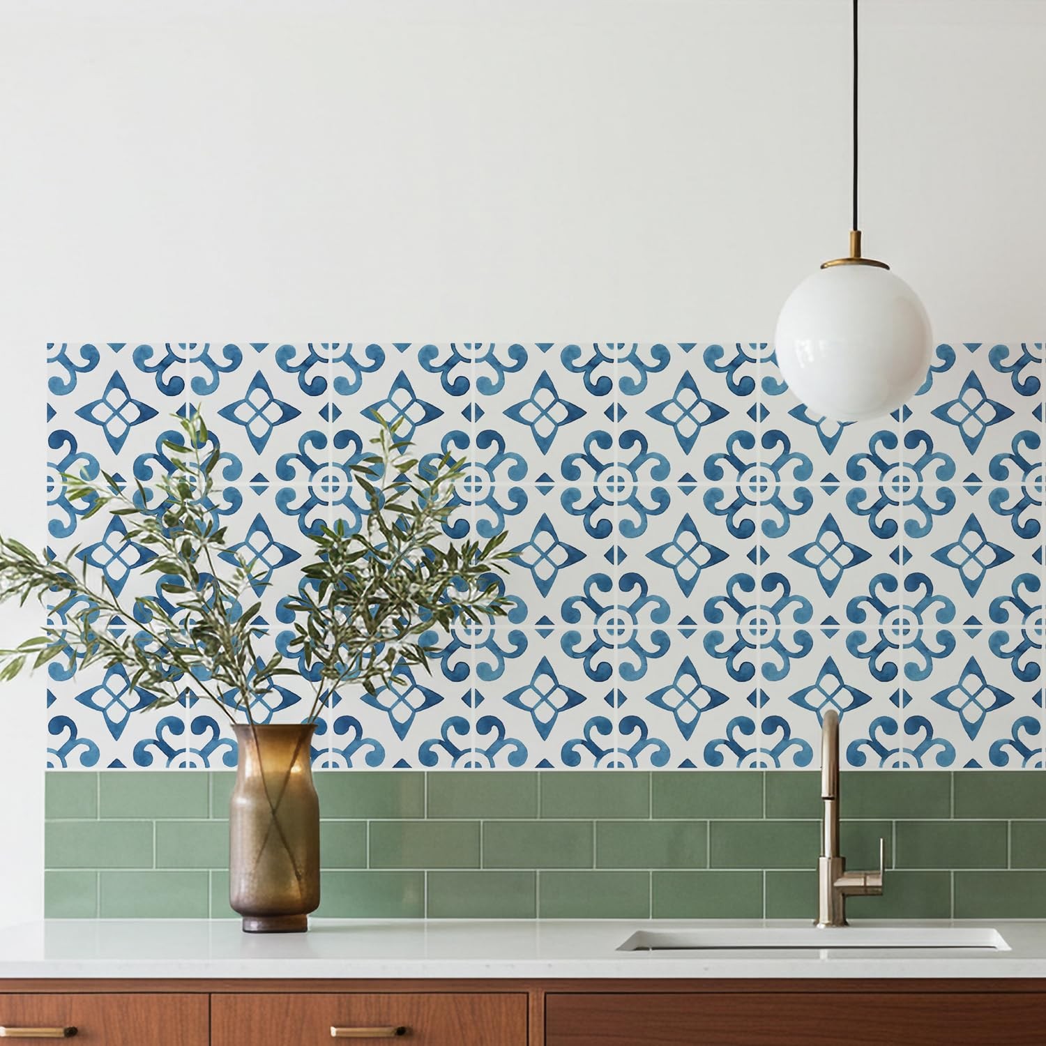Tile Stickers Kitchen Backsplash Blue White Mediterranean Farmhouse 16pc