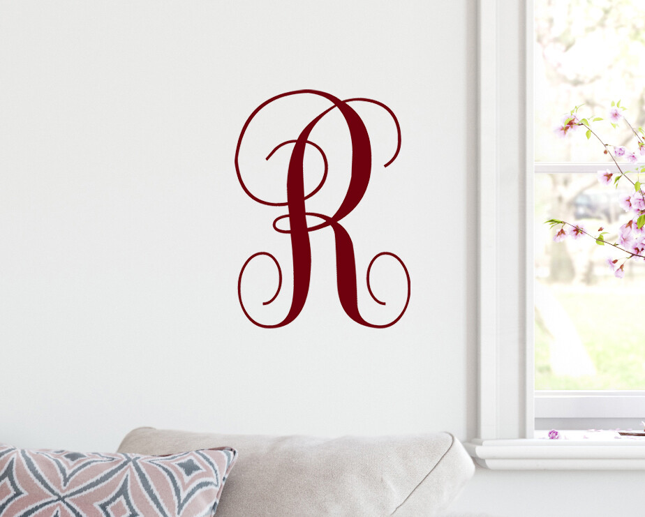 Monogram Letter Vinyl Decal – Script Scroll Family Name – Die Cut Sticker