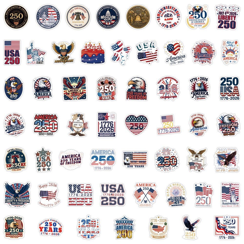 56Pcs 1776-2026America Anniversary Stickers Assorted Patriotic Decorative Decals
