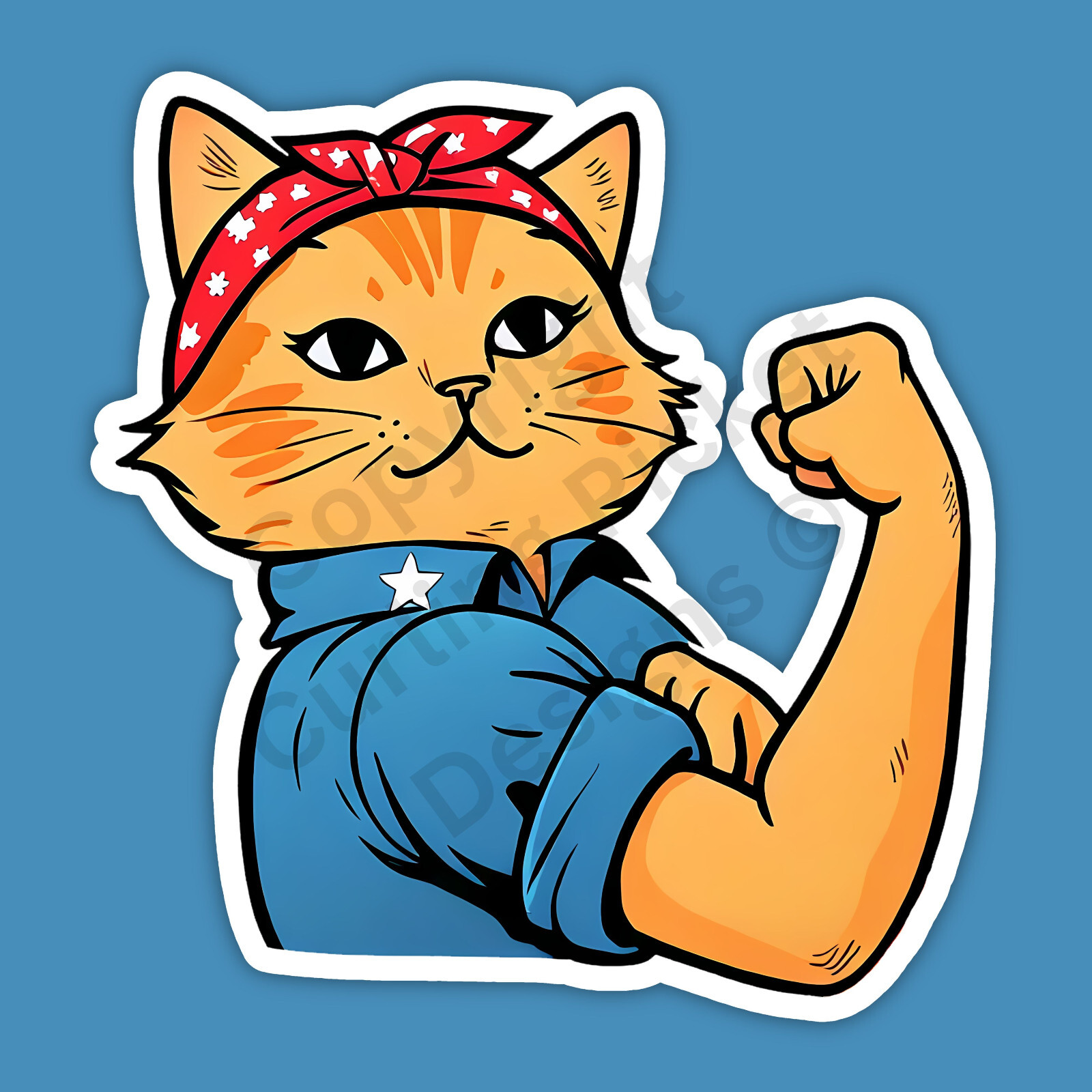 Rosie the Riveter Cat Funny Empowerment Worker 3″ Vinyl Sticker