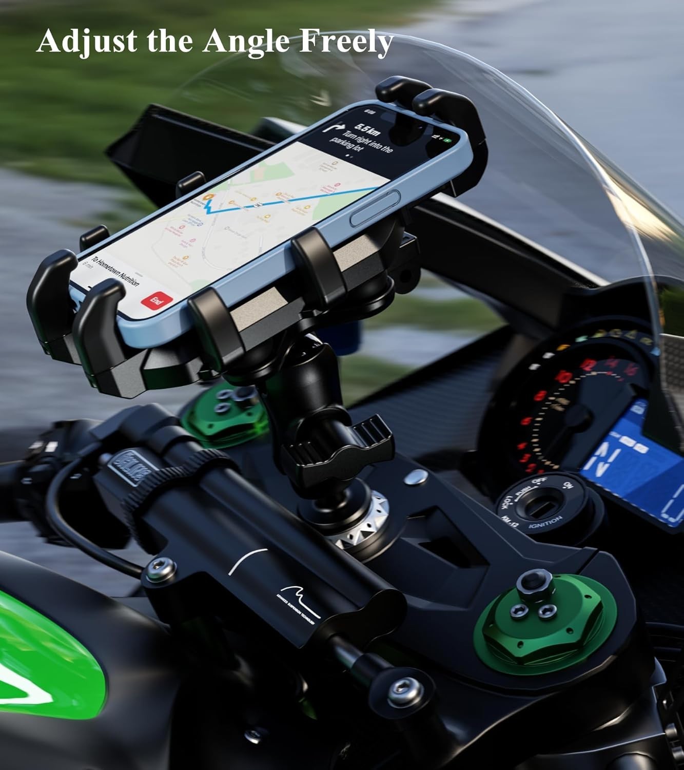 Motorcycle Fork Stem Phone Mount Holder with Vibration Dampener, Heavy Duty Cell