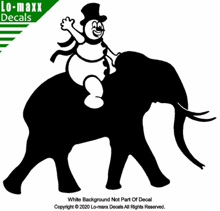Snowman Riding An Elephant Graphic Design High Quality Die Cut Vinyl Decal