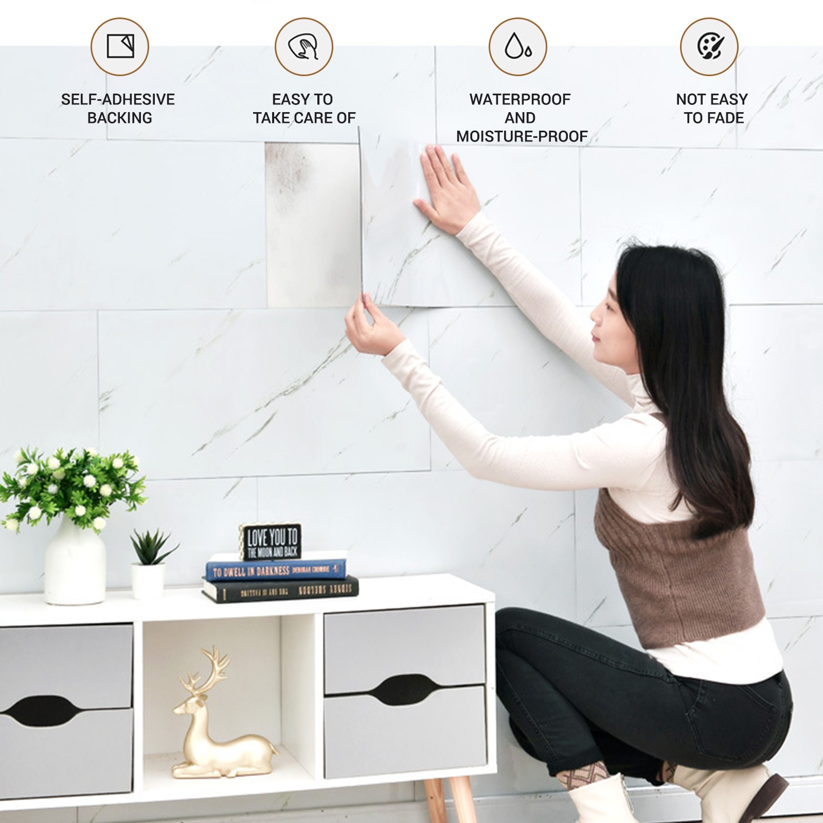 Marble Effect Wall Tile Sticker Self Adhesive Wallpaper Panel Kitchen Bathroom