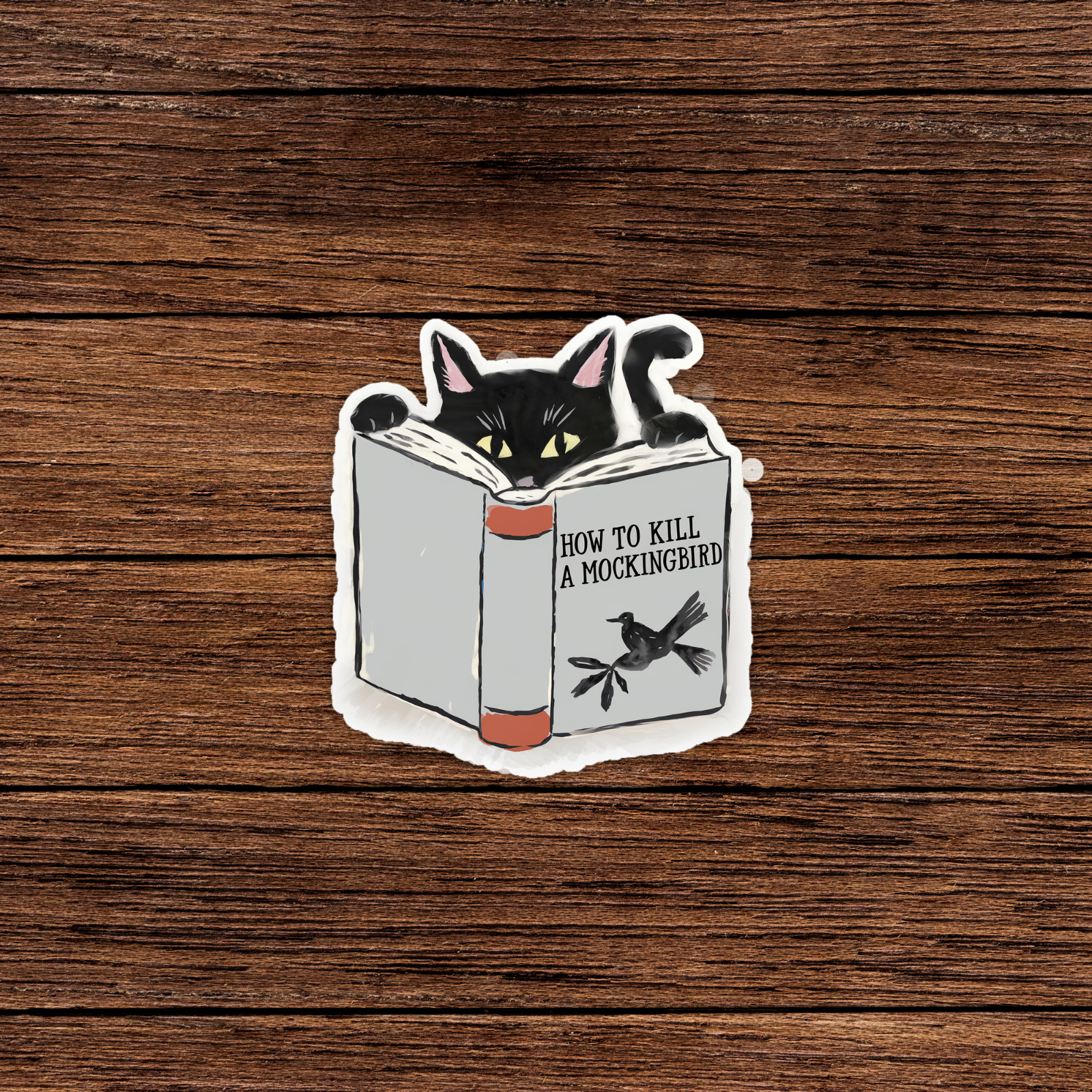 Vintage Style Black Cat Reading How To Kill A Mockingbird Sticker Decal #609