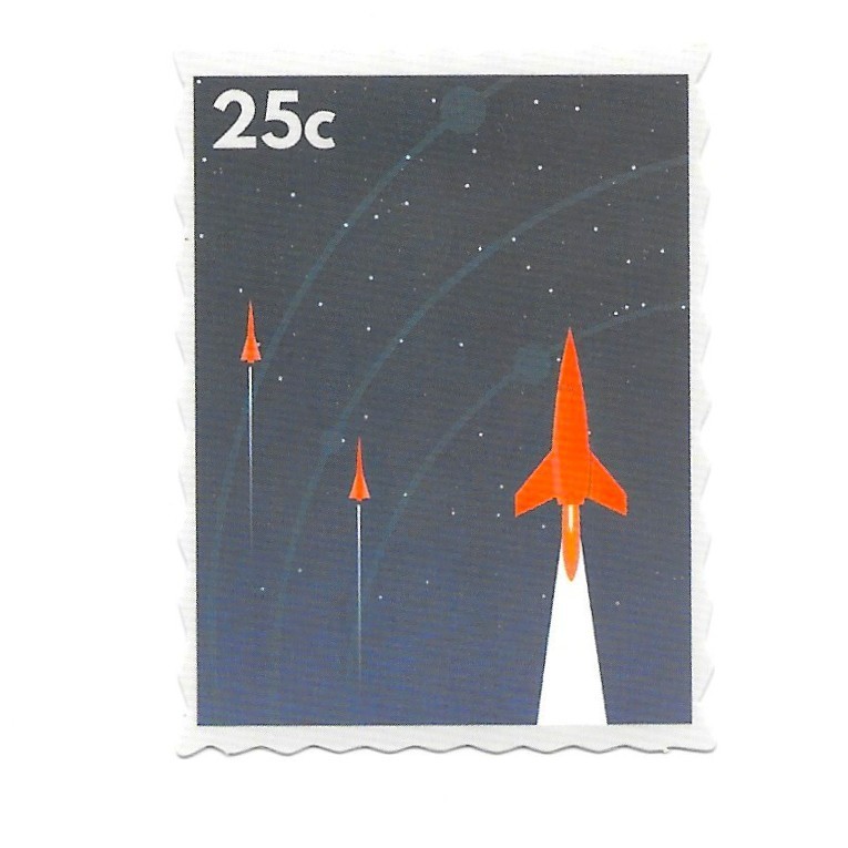 Rocket Ship Stamp Space Travel Exploration 25 Cent Die Cut Vinyl Sticker Decal