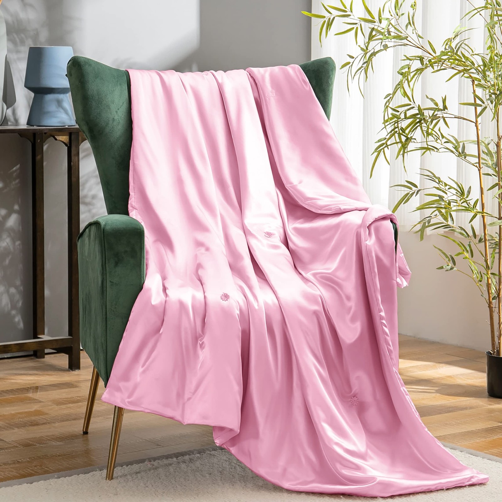 Vonty Satin Throw Blanket Blush Pink Satin Blankets 60×80 Inches, Cooling & S…