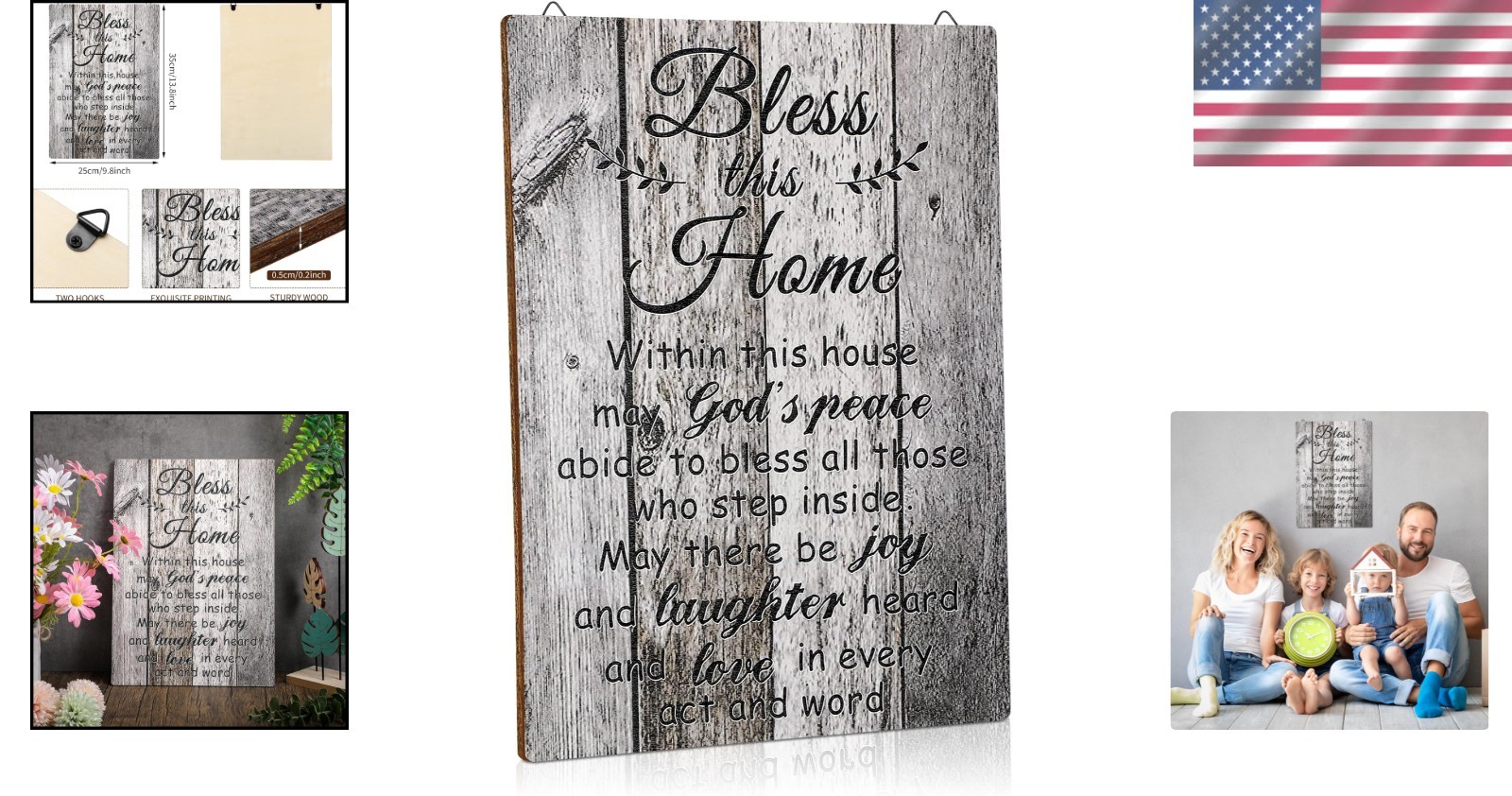 Rustic Bless This Home Wooden Wall Decor – Perfect Housewarming Gift, 13.8″x11″