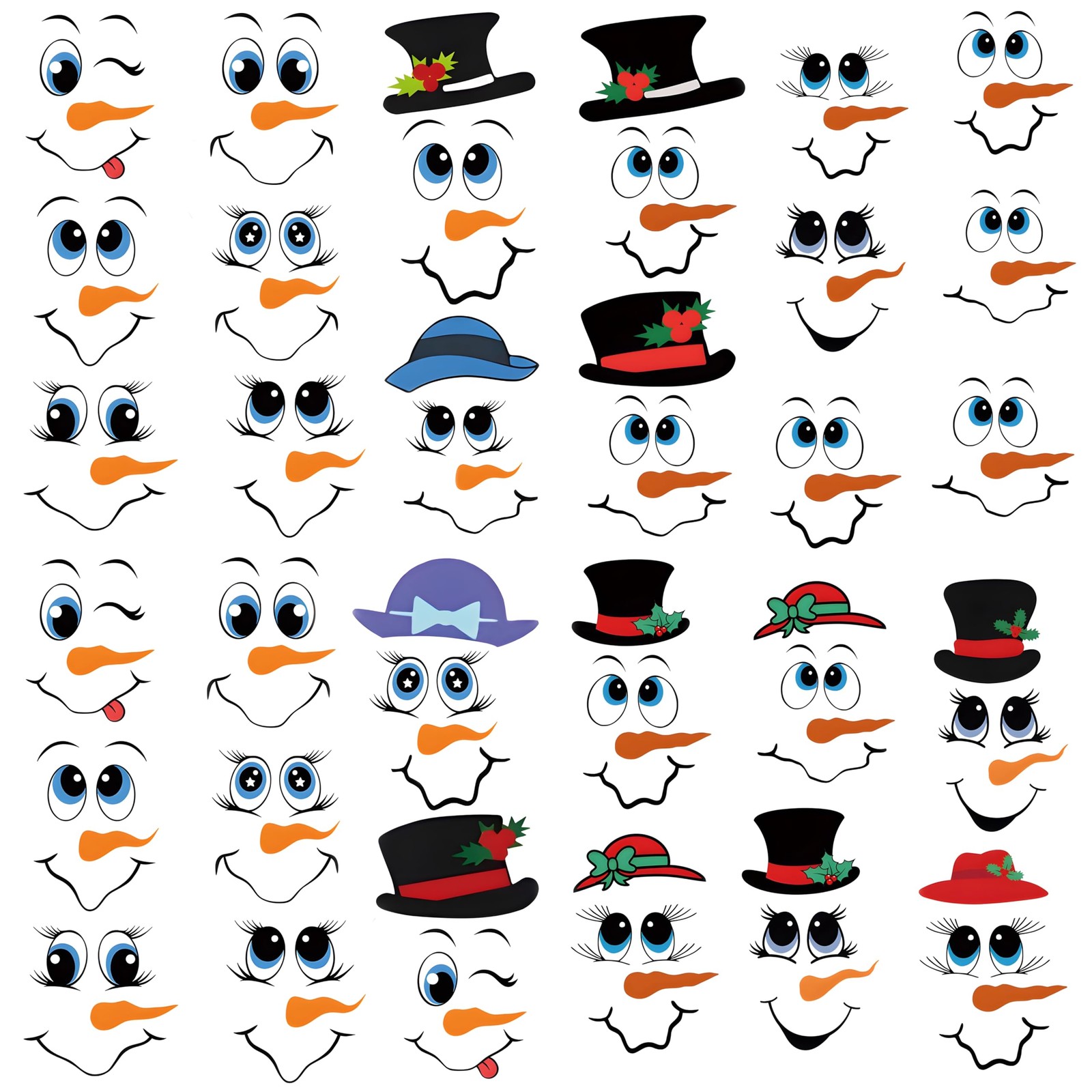 33 PCS Snowman Face Stickers for Christmas Ornaments, Vinyl Decals DIY Black