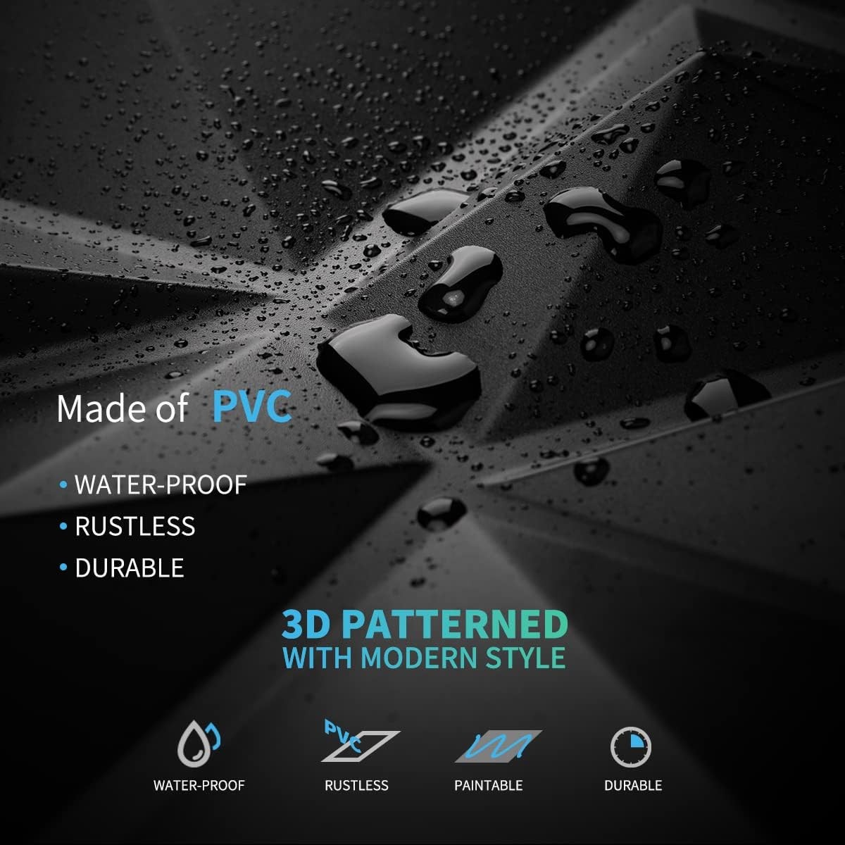 Decorative 3D Wall Panels in Diamond Design, 12″X12″ Matt Black for Home and Off