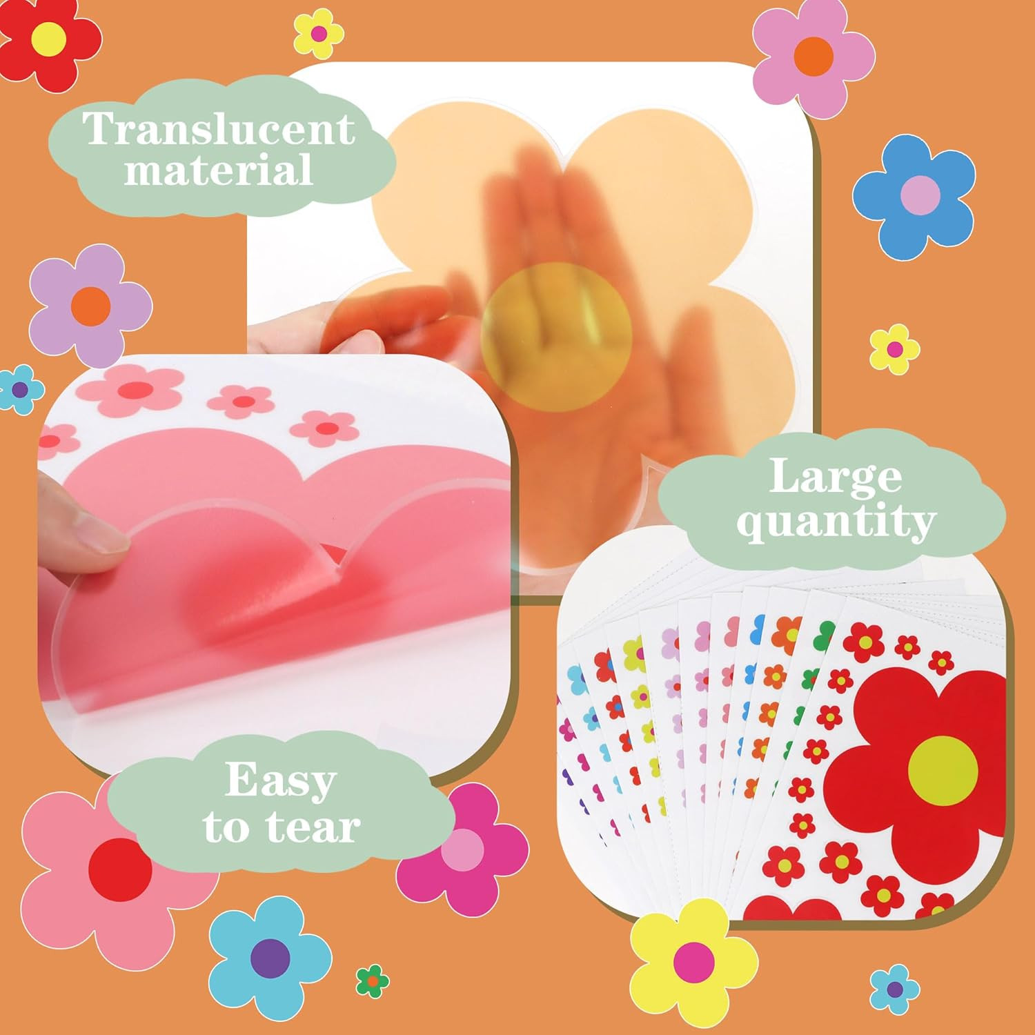 12 Sheets Flower Wall Decals Cute Colorful Floral Wall Stickers Vinyl Peel and S