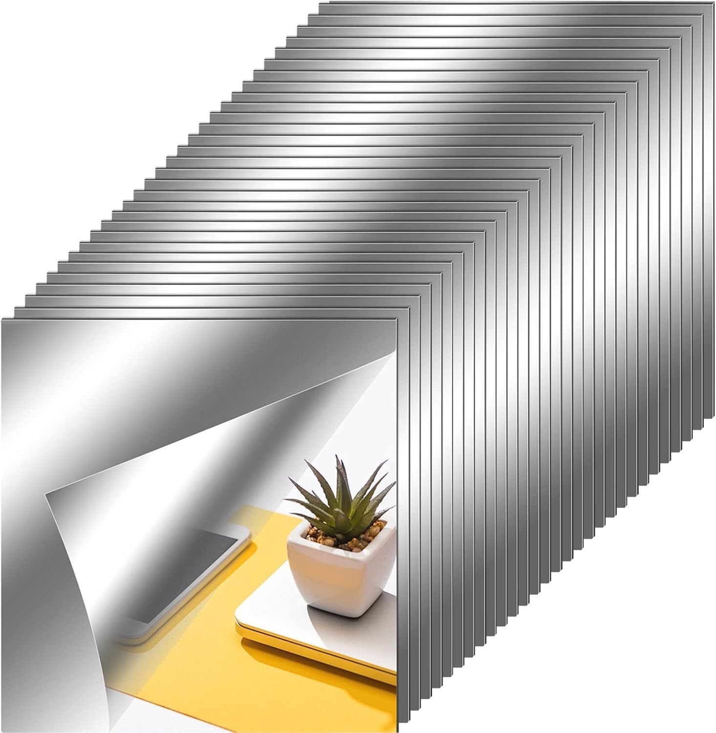 Reflective Mirror Sheets – 30 Pcs 12×12″ Self-Adhesive Tiles